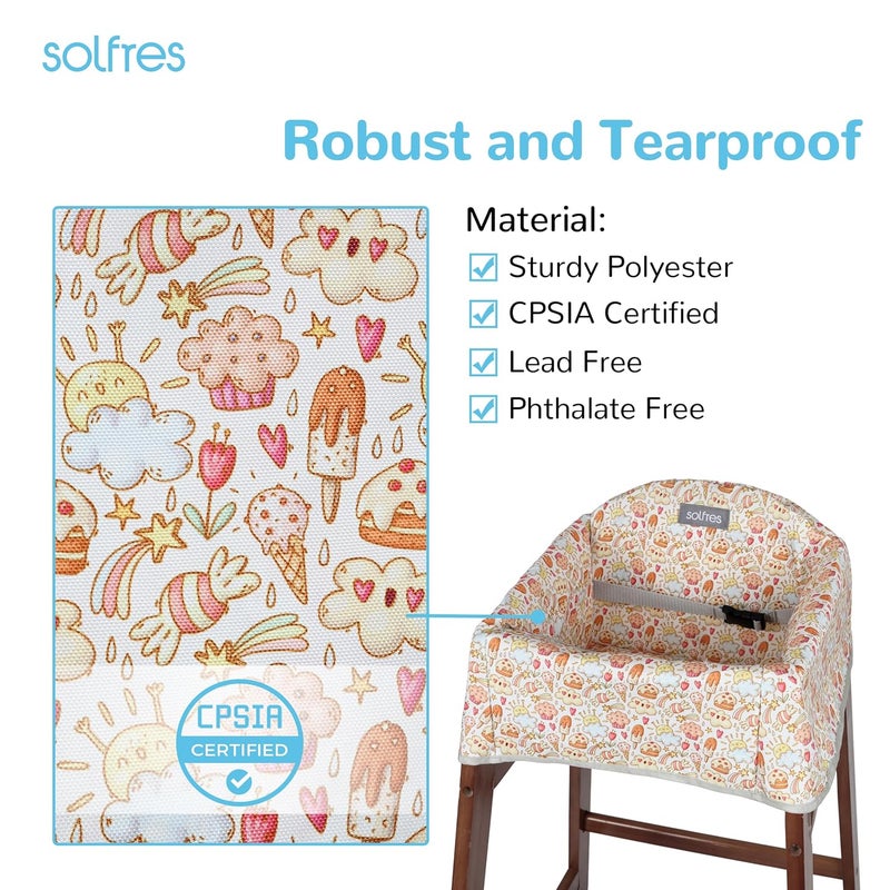 Solfres Dual-Belt High Chair Cover, Baby High Chair Cover, Upgrade Version, for Wooden or Restaurant High Chair, Sturdy and Robust Material, Creamy Cake - Image 4